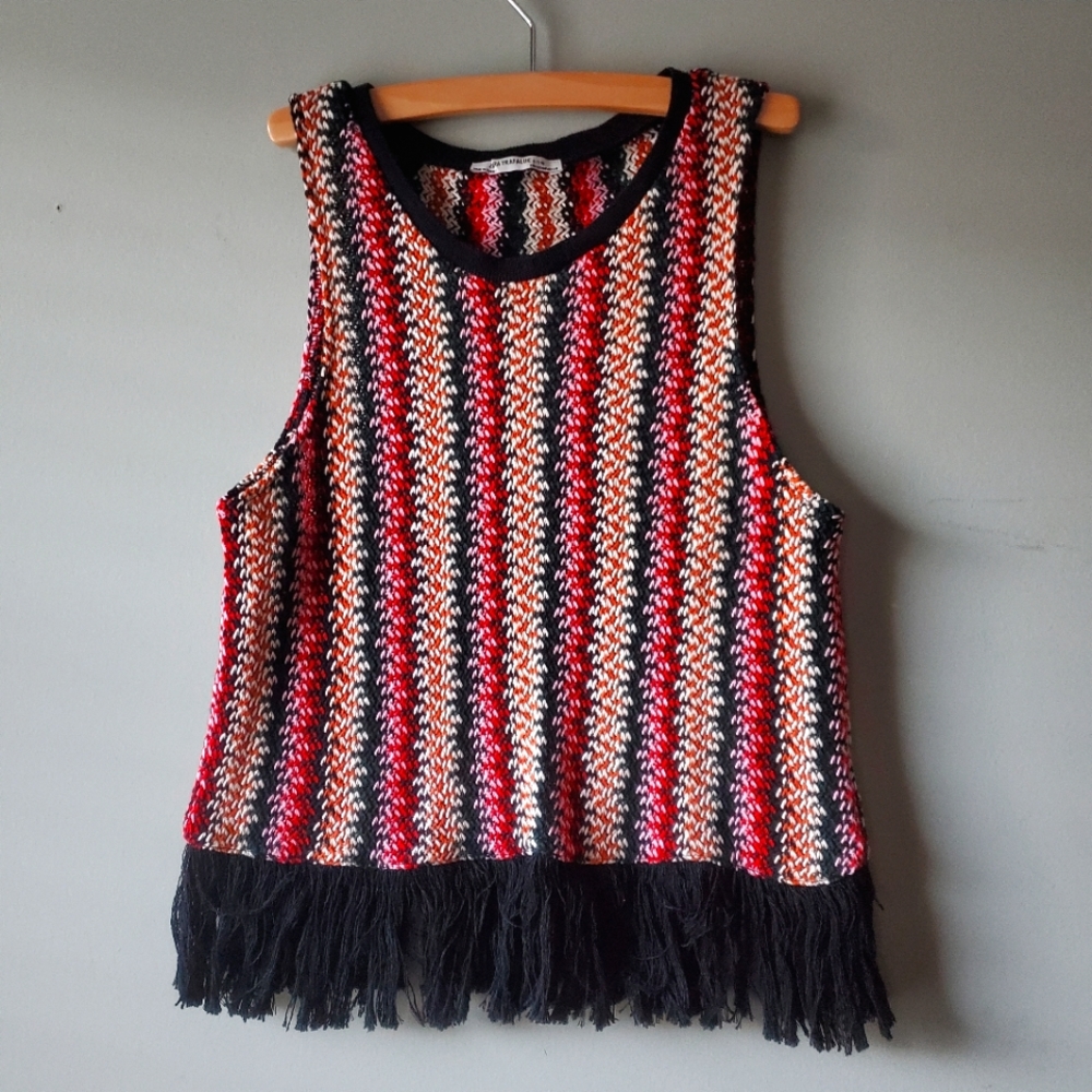 Zara Women Woven Fringe Boho Crop Top Size Medium